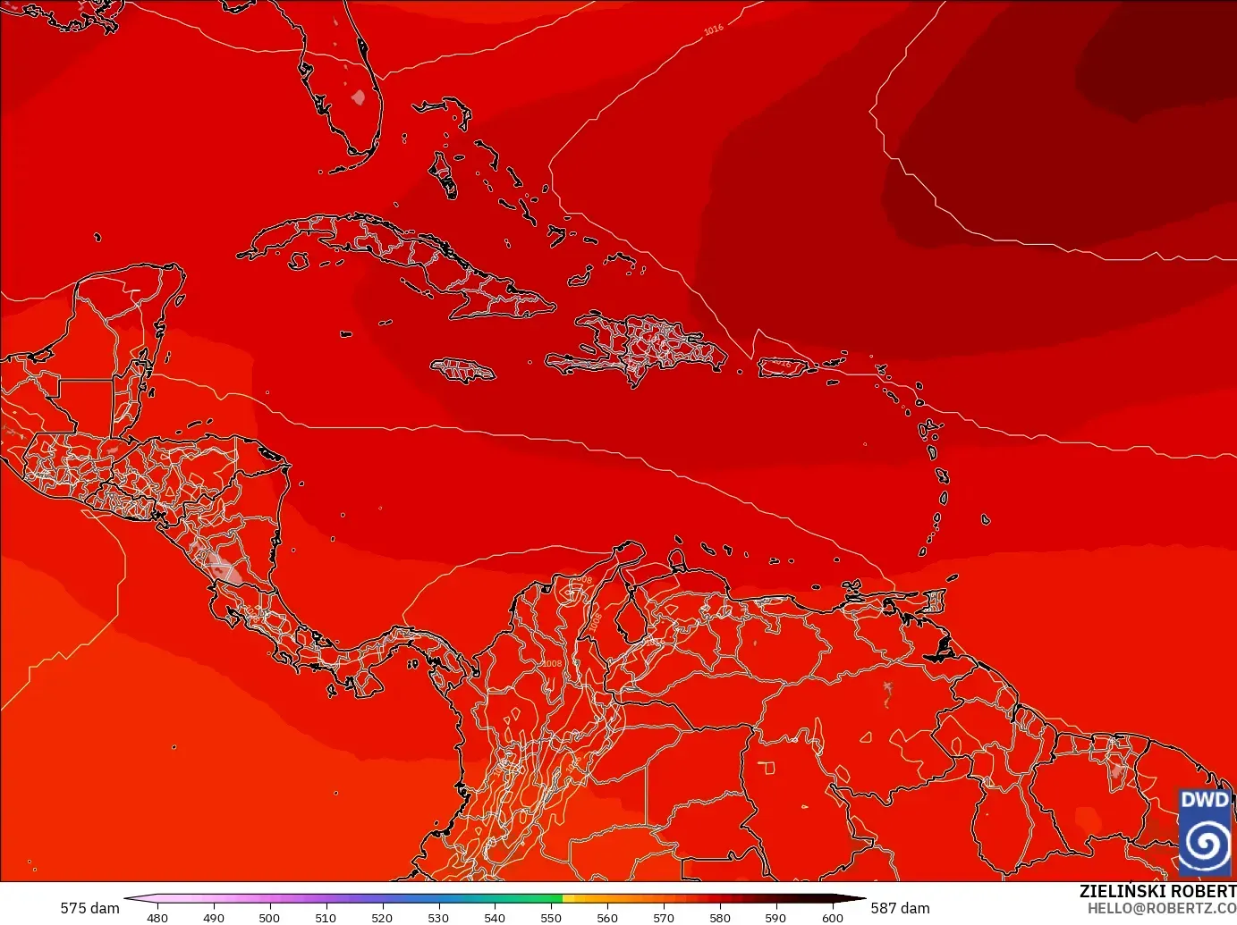 ICON model - Caribbean, Geopotential height at 500hPa