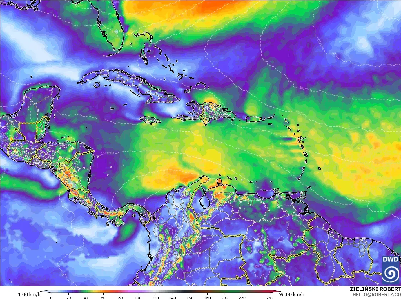 ICON model - Caribbean, Wind Gusts