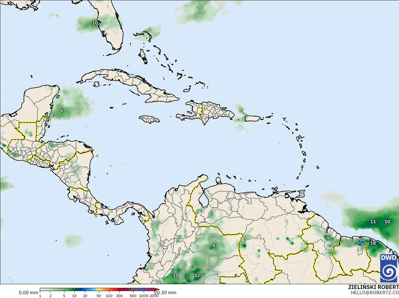 ICON model - Caribbean, Precipitation Accumulation