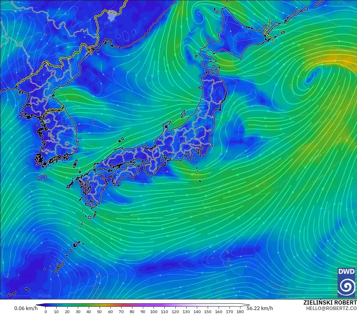 ICON model - Japan, Wind at 10m