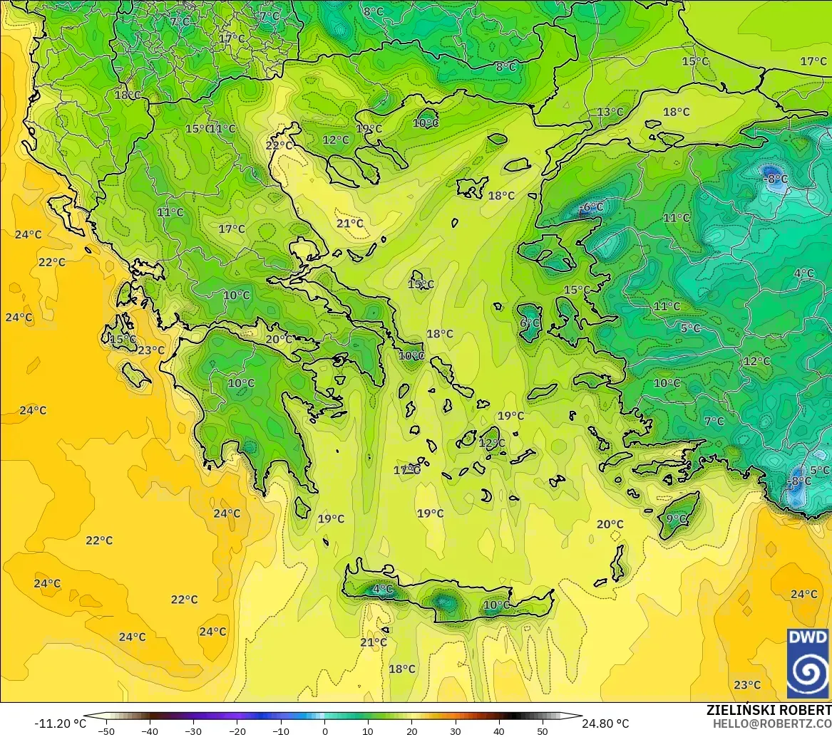 ICON model - Greece, Dewpoint at 2m