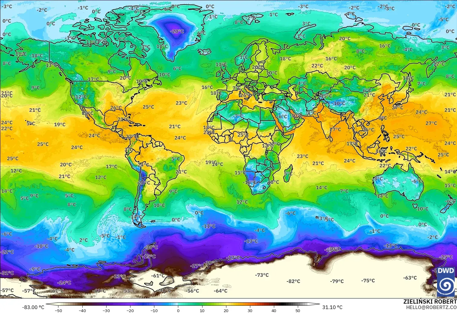 ICON model - World, Dewpoint at 2m