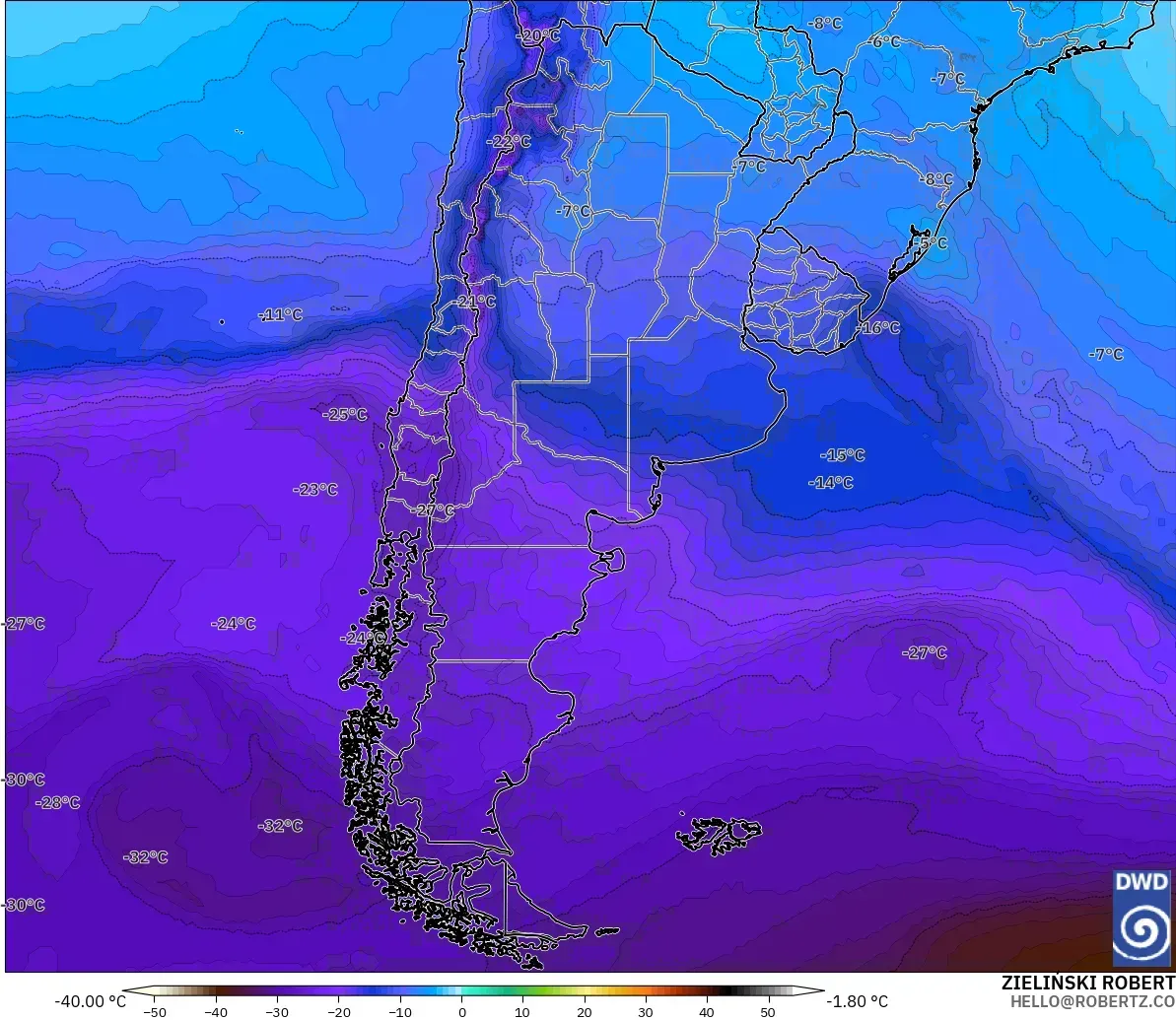 ICON model - Argentina, Temperature at 500hPa