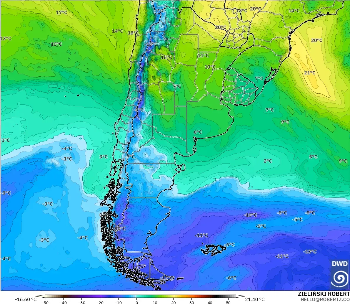 ICON model - Argentina, Temperature at 850hPa