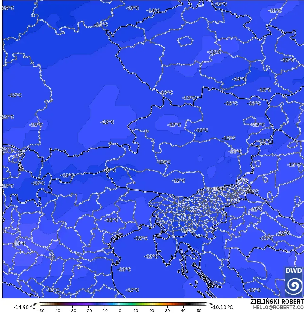 ICON model - Austria, Temperature at 500hPa