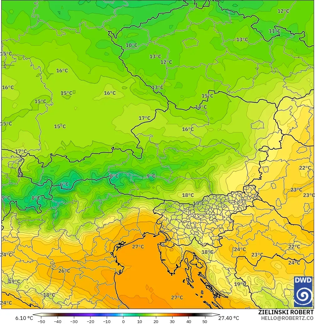 ICON model - Austria, Temperature at 850hPa