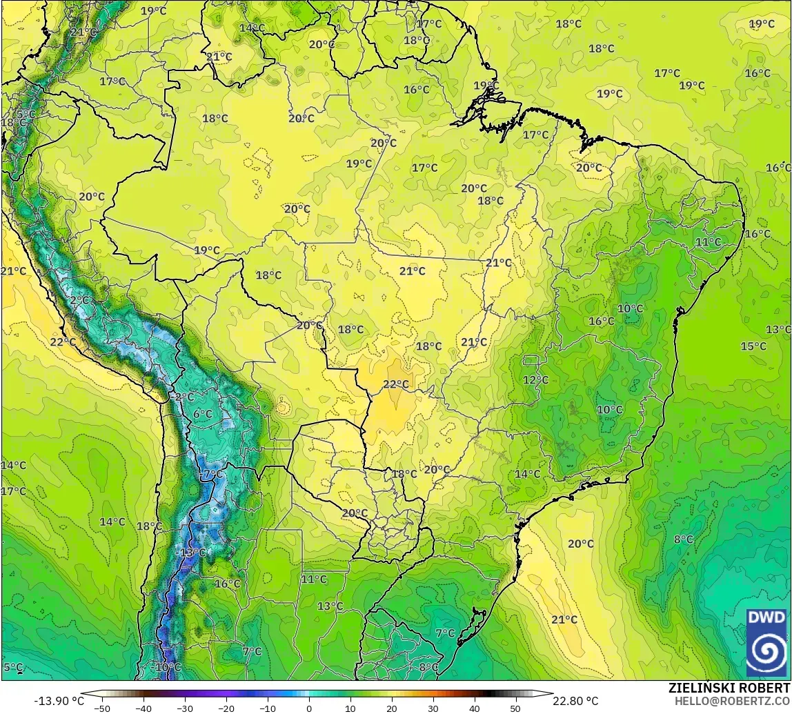 ICON model - Brazil, Temperature at 850hPa