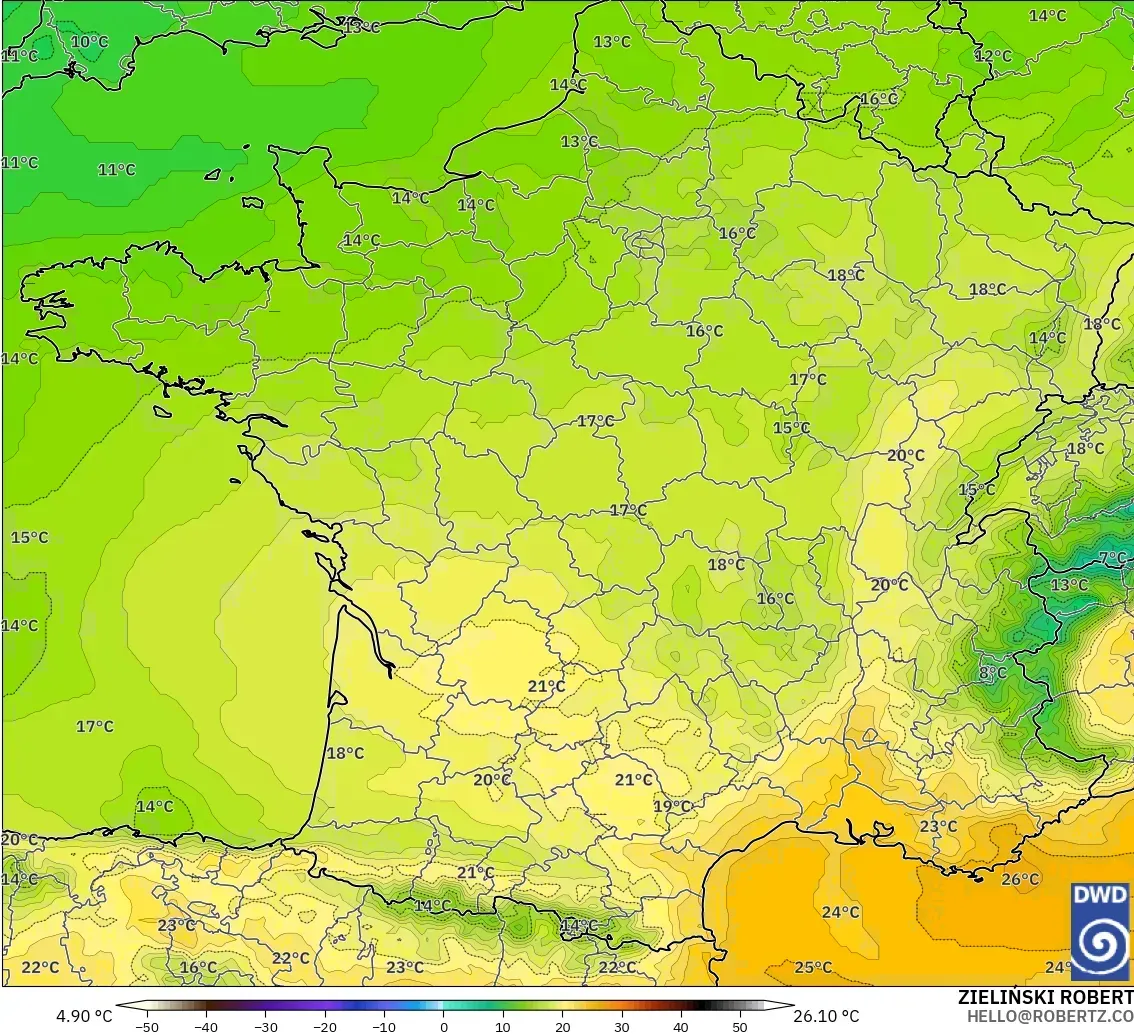 ICON model - France, Temperature at 850hPa