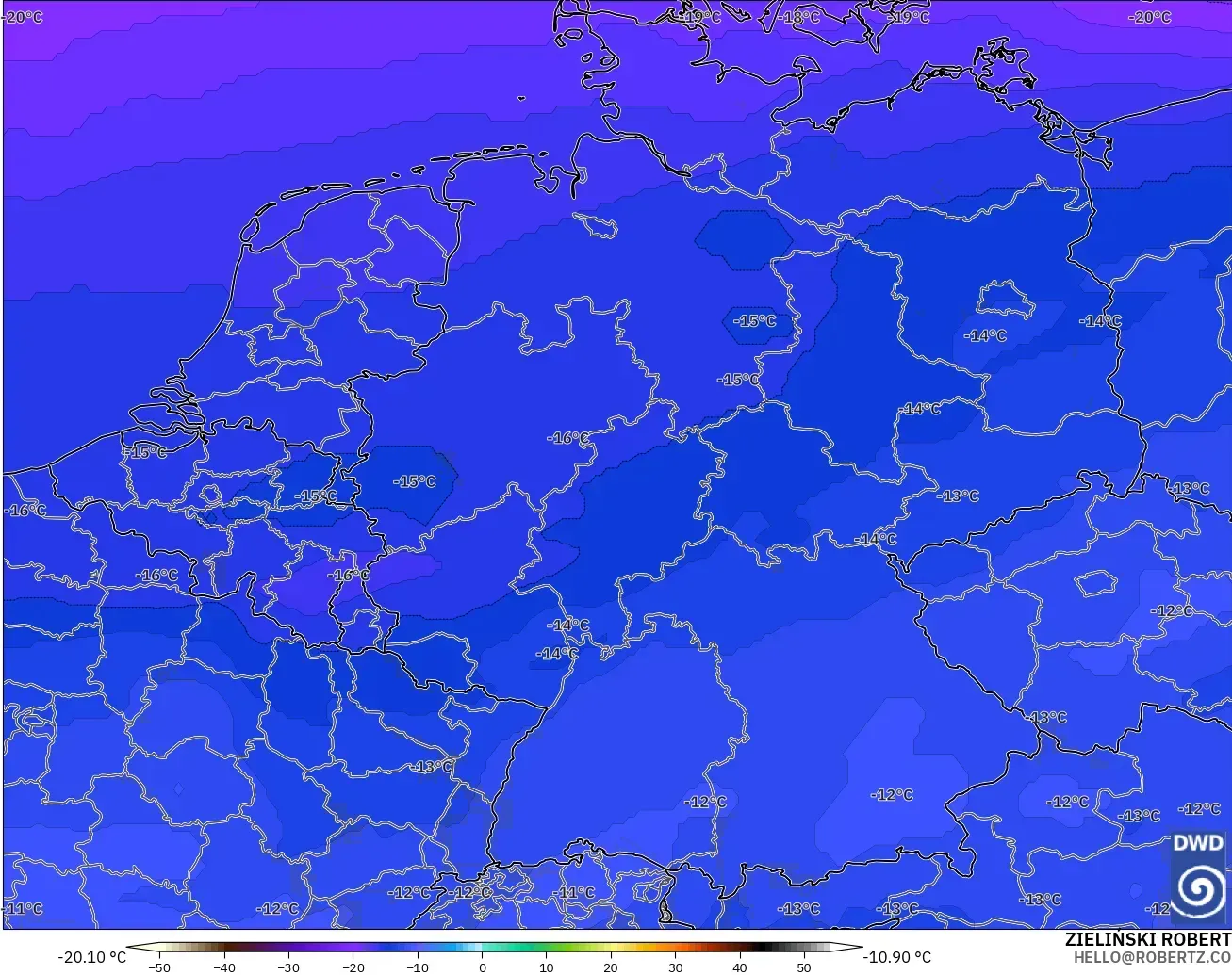 ICON model - Germany, Temperature at 500hPa