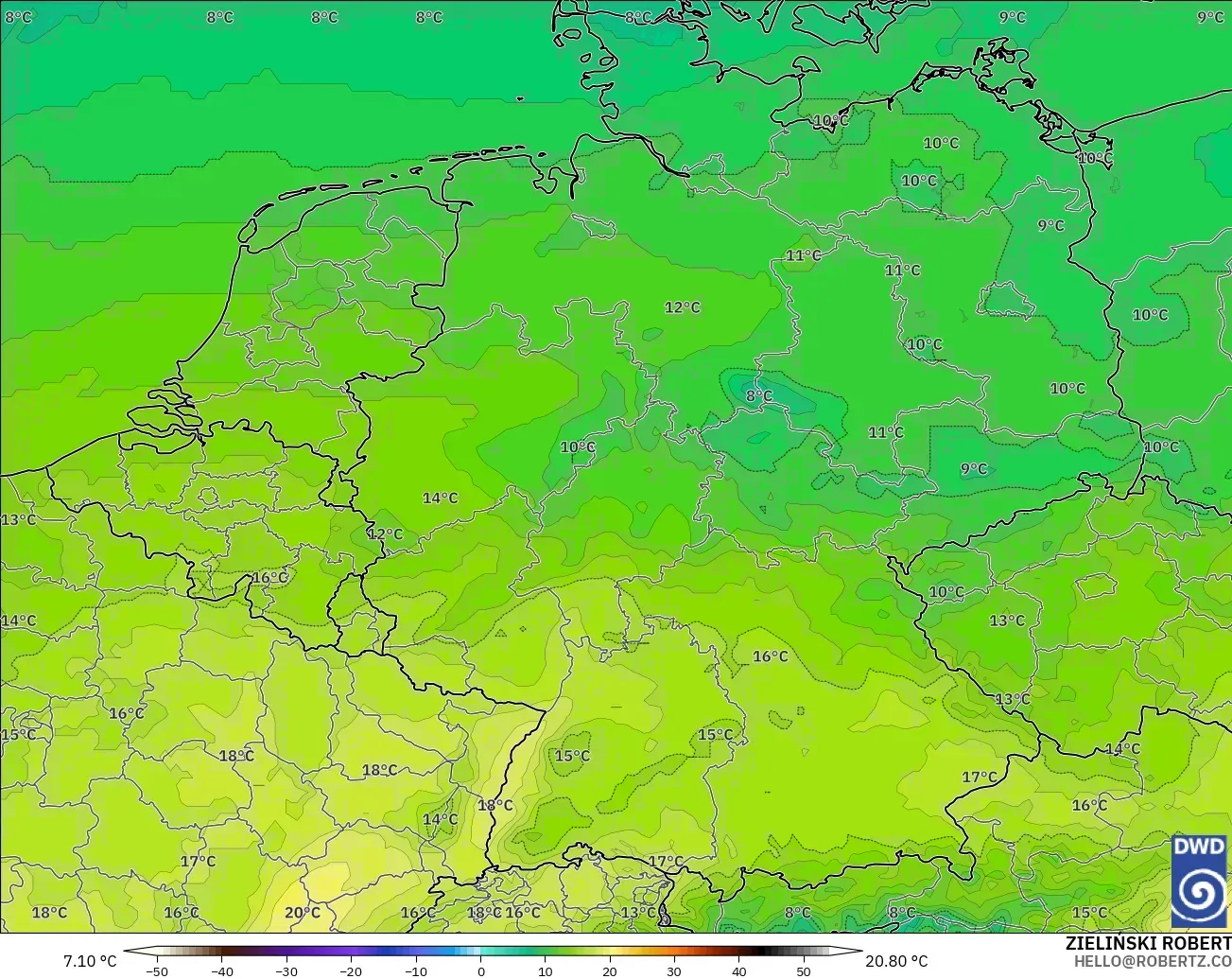ICON model - Germany, Temperature at 850hPa