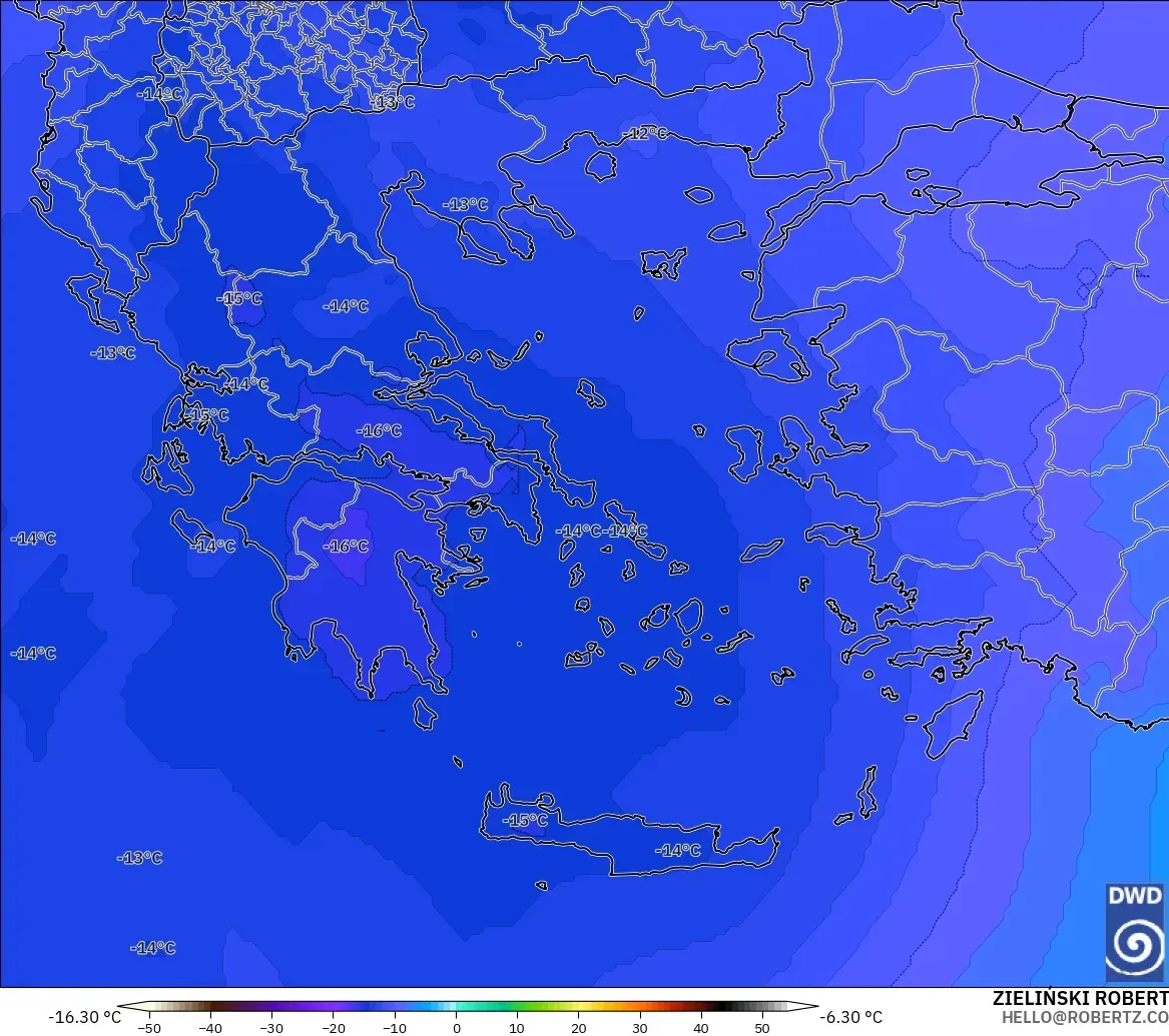 ICON model - Greece, Temperature at 500hPa