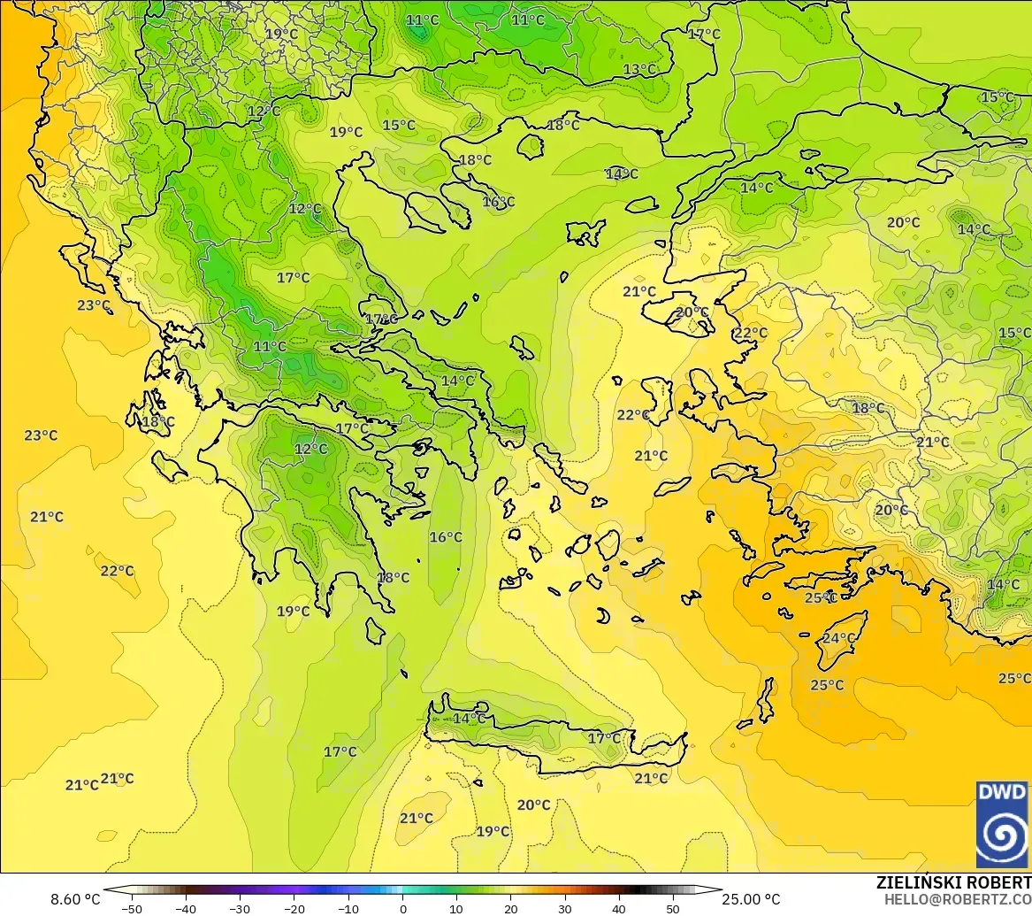 ICON model - Greece, Temperature at 850hPa