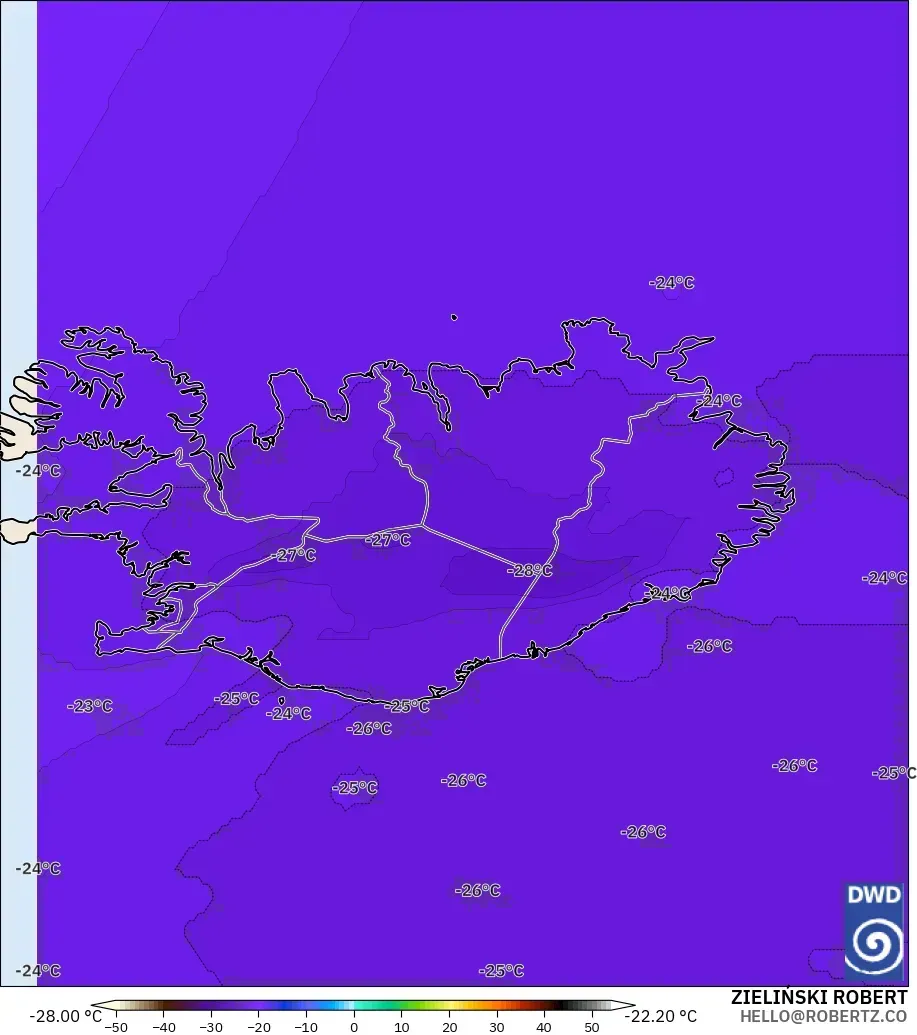 ICON model - Iceland, Temperature at 500hPa