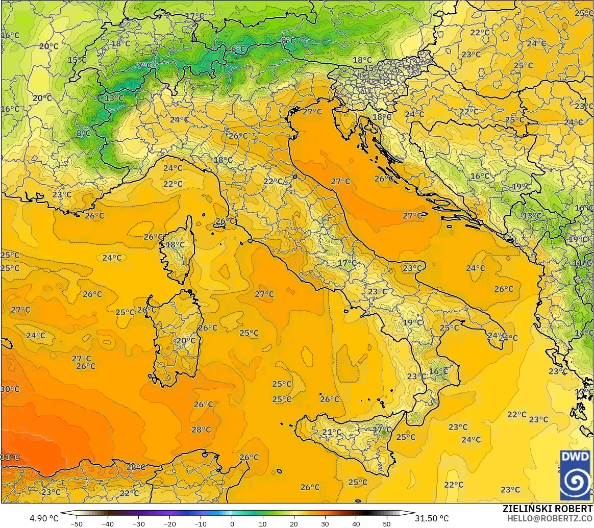 ICON model - Italy, Temperature at 850hPa