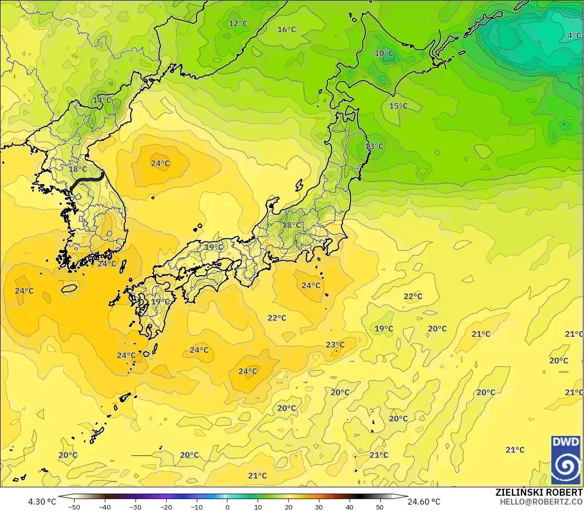 ICON model - Japan, Temperature at 850hPa