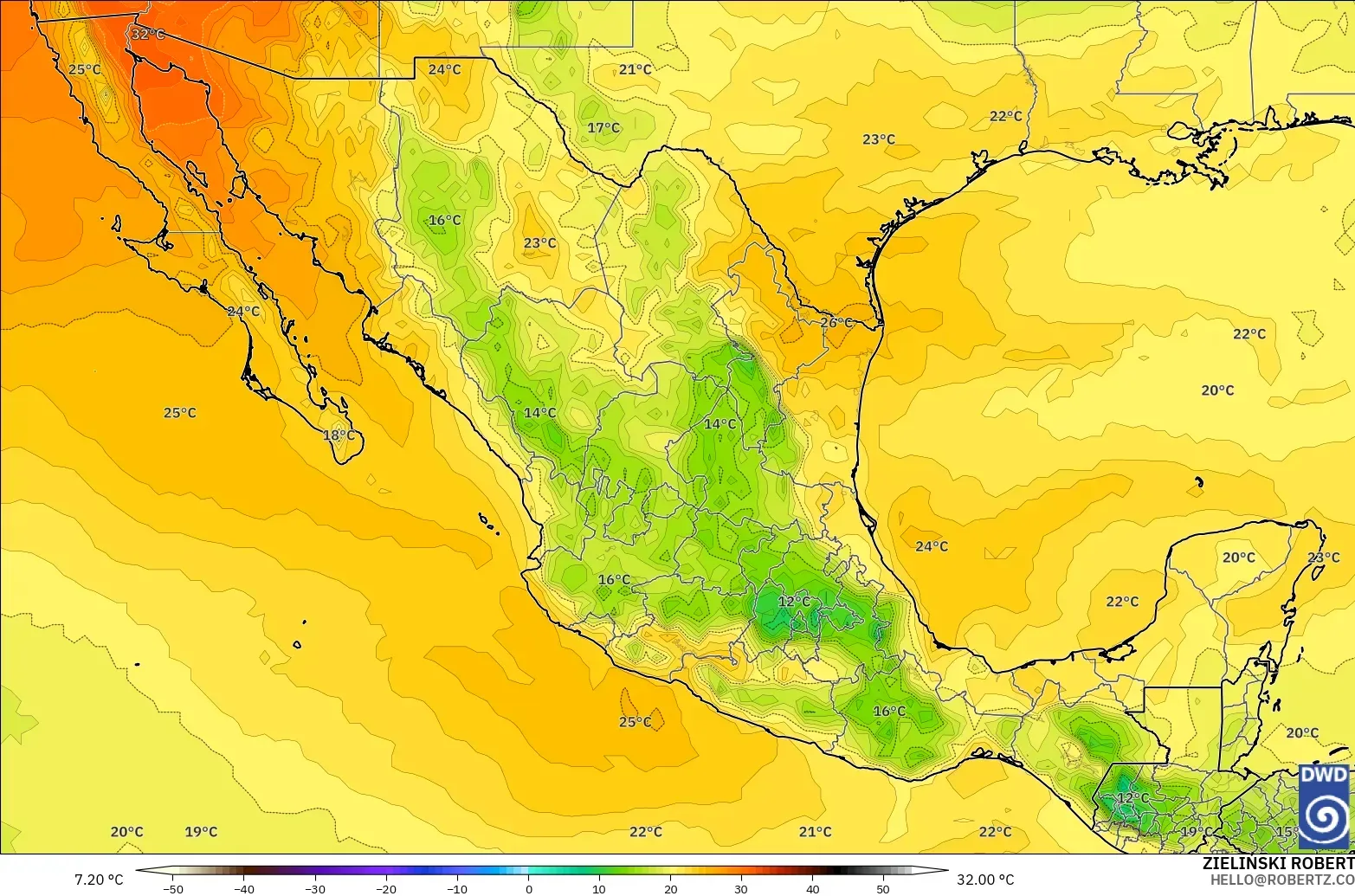 ICON model - Mexico, Temperature at 850hPa