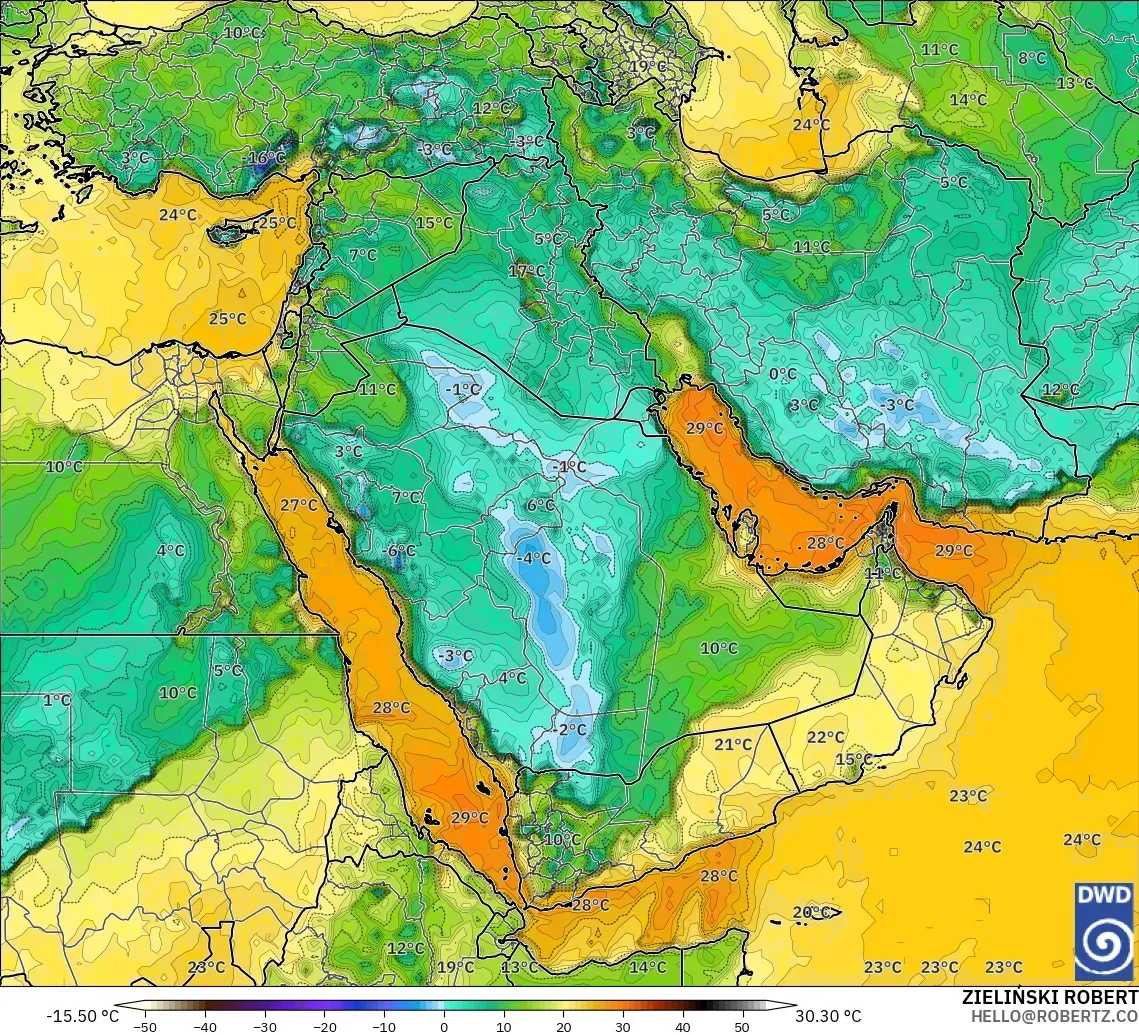 ICON model - Middle East, Dewpoint at 2m