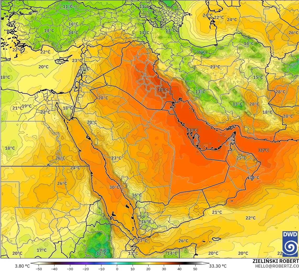 ICON model - Middle East, Temperature at 850hPa