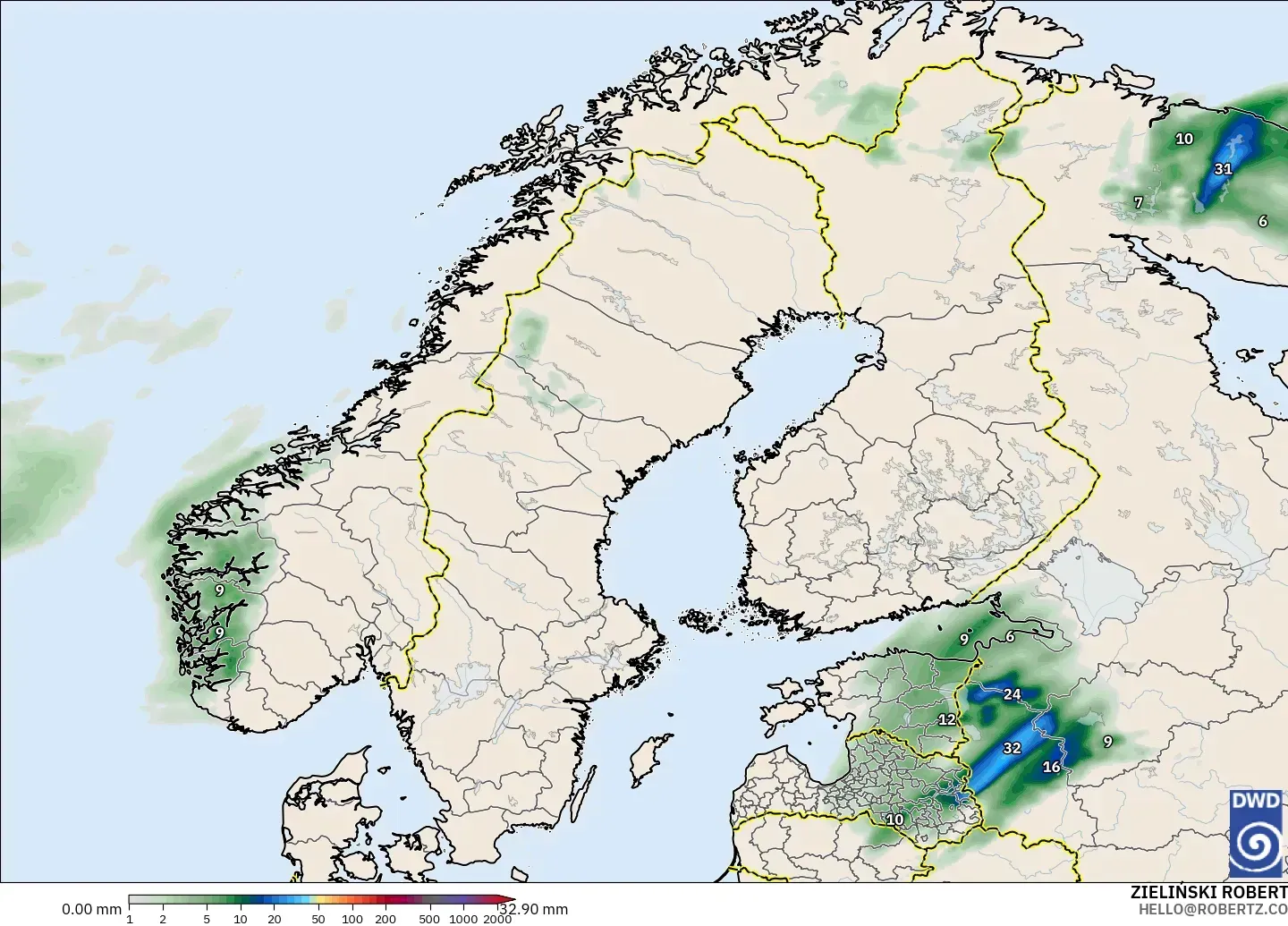 ICON model - Scandinavia, Precipitation Accumulation
