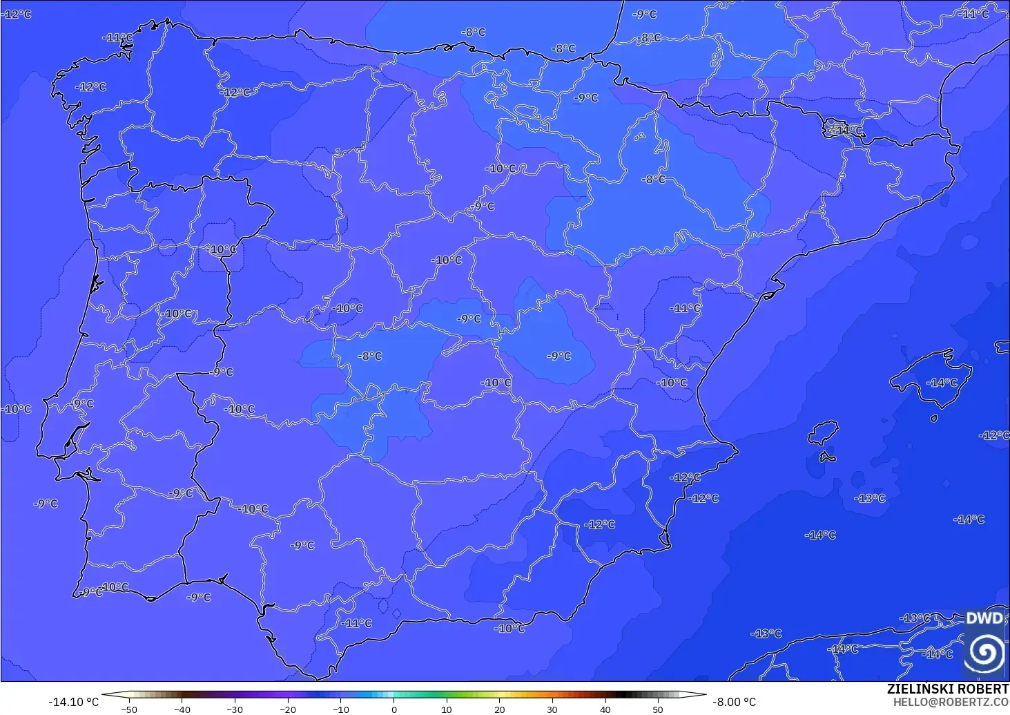 ICON model - Spain, Temperature at 500hPa