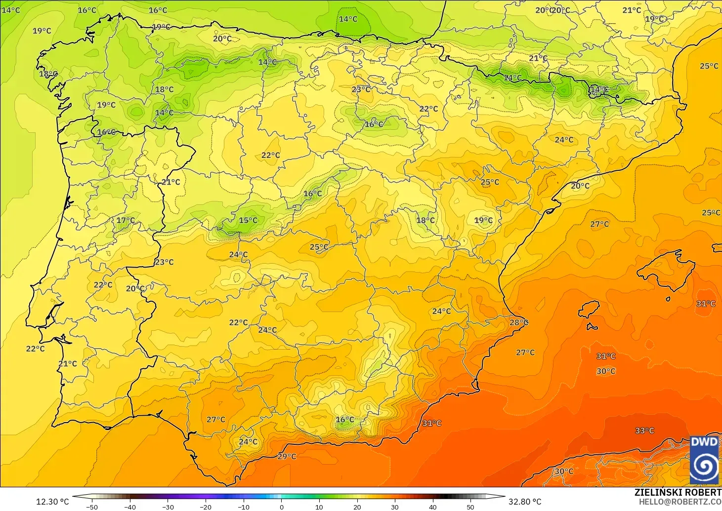 ICON model - Spain, Temperature at 850hPa