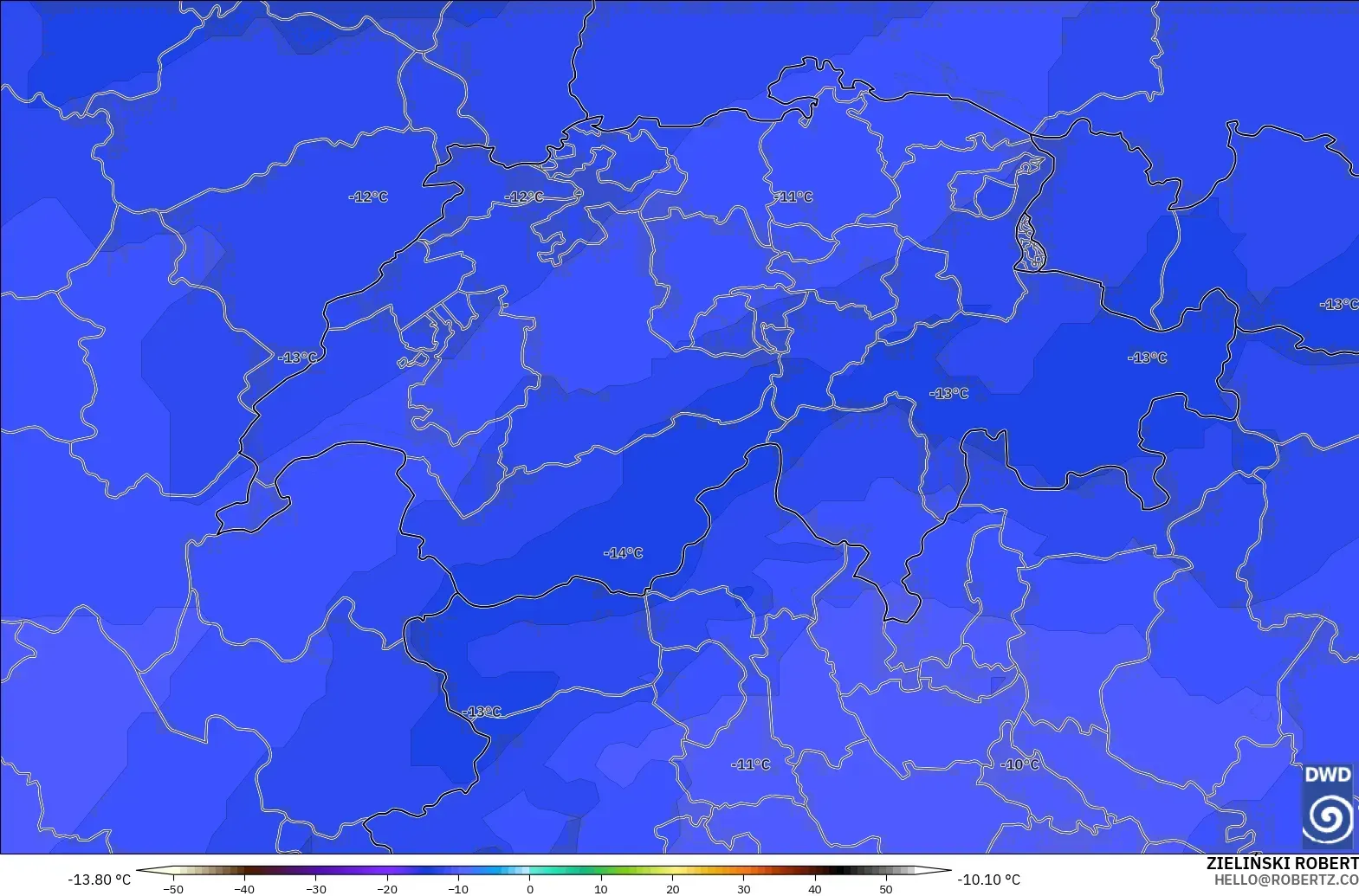 ICON model - Switzerland, Temperature at 500hPa