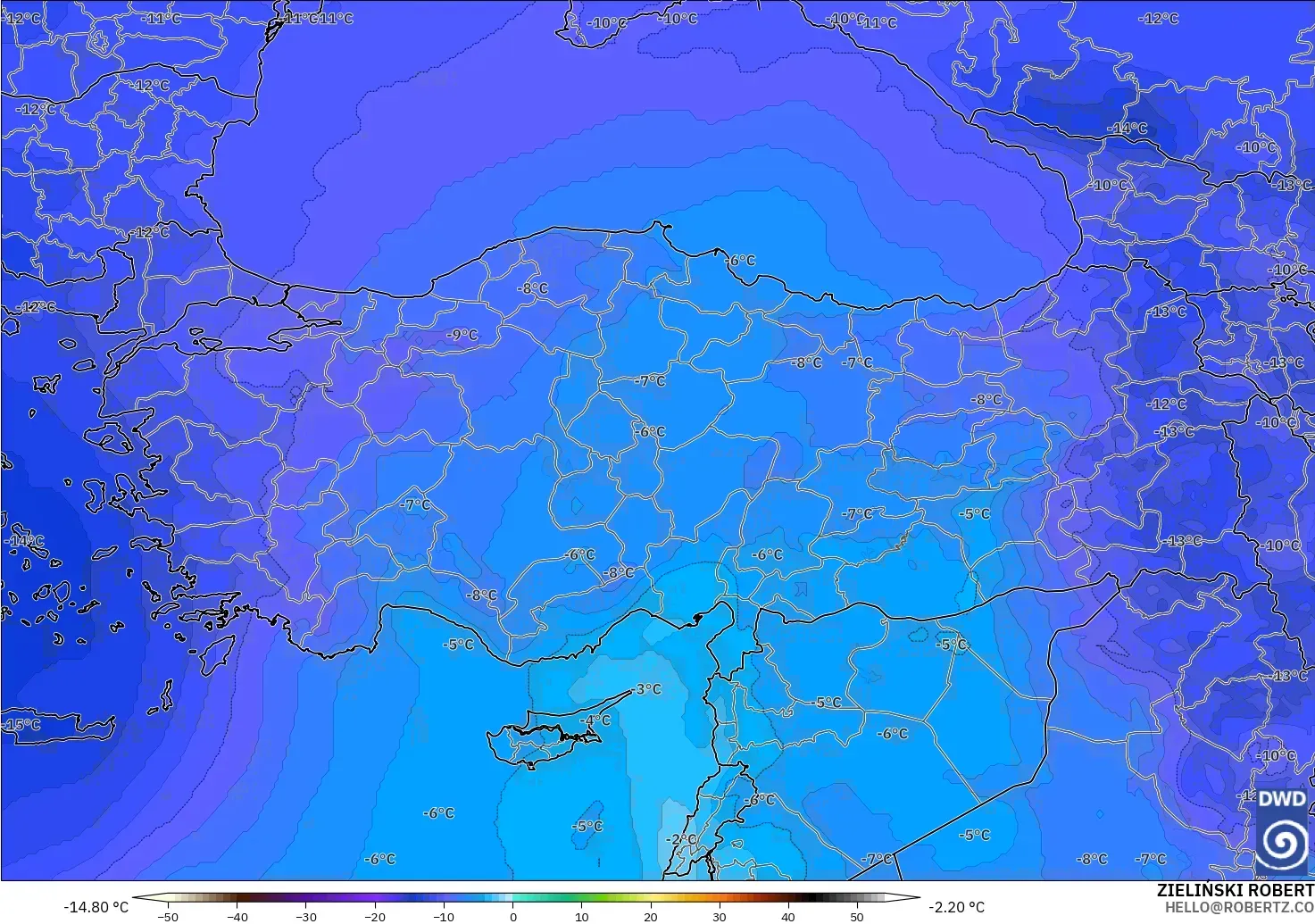 ICON model - Turkey, Temperature at 500hPa