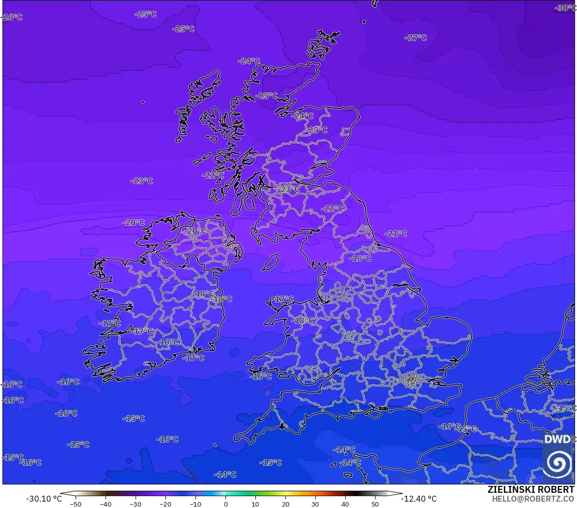 ICON model - United Kingdom, Temperature at 500hPa