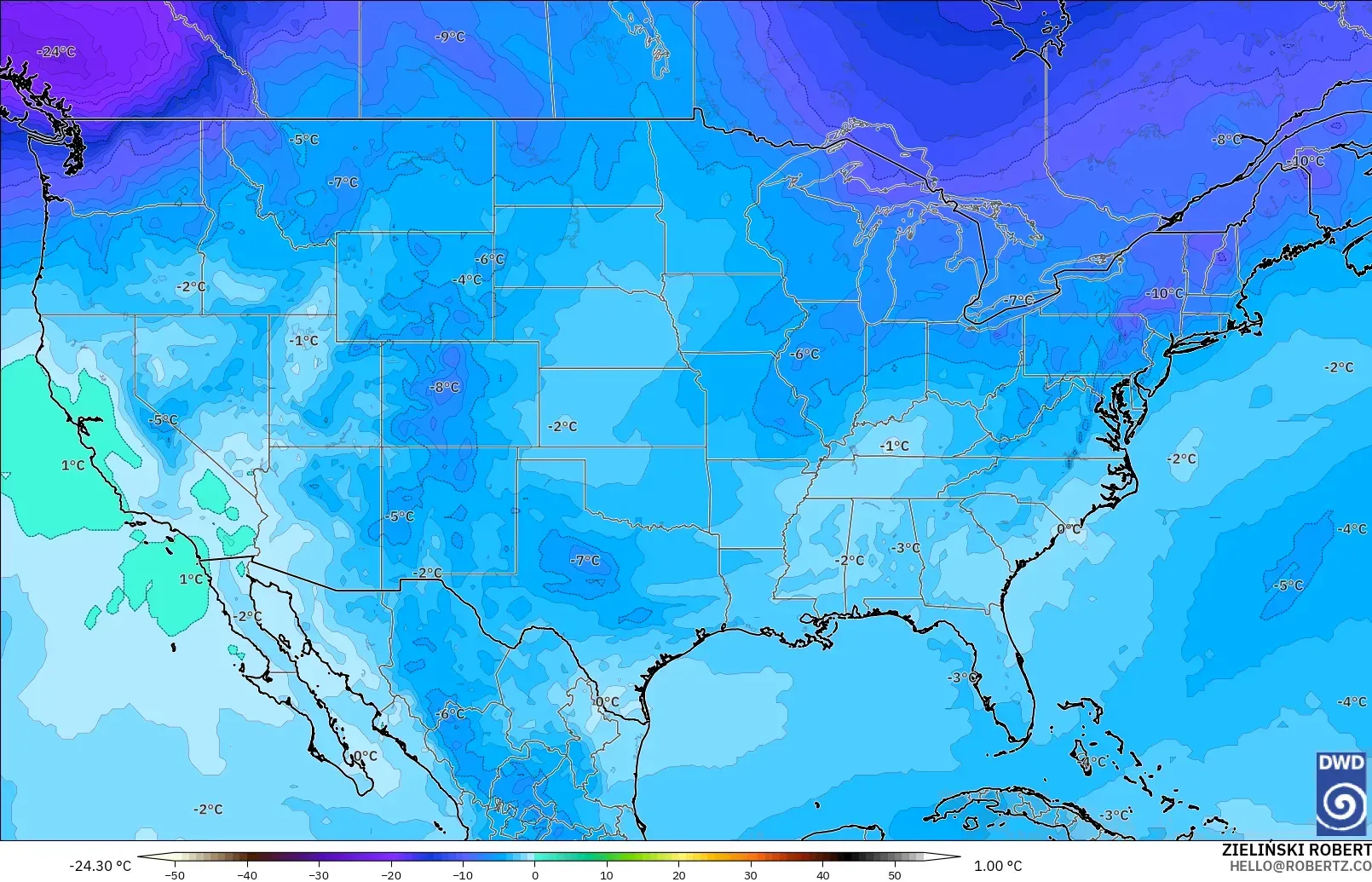 ICON model - United States, Temperature at 500hPa