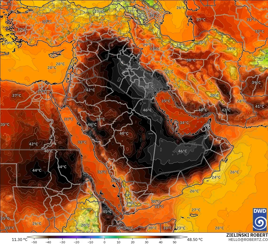 ICON model - Middle East, Temperature at 2m