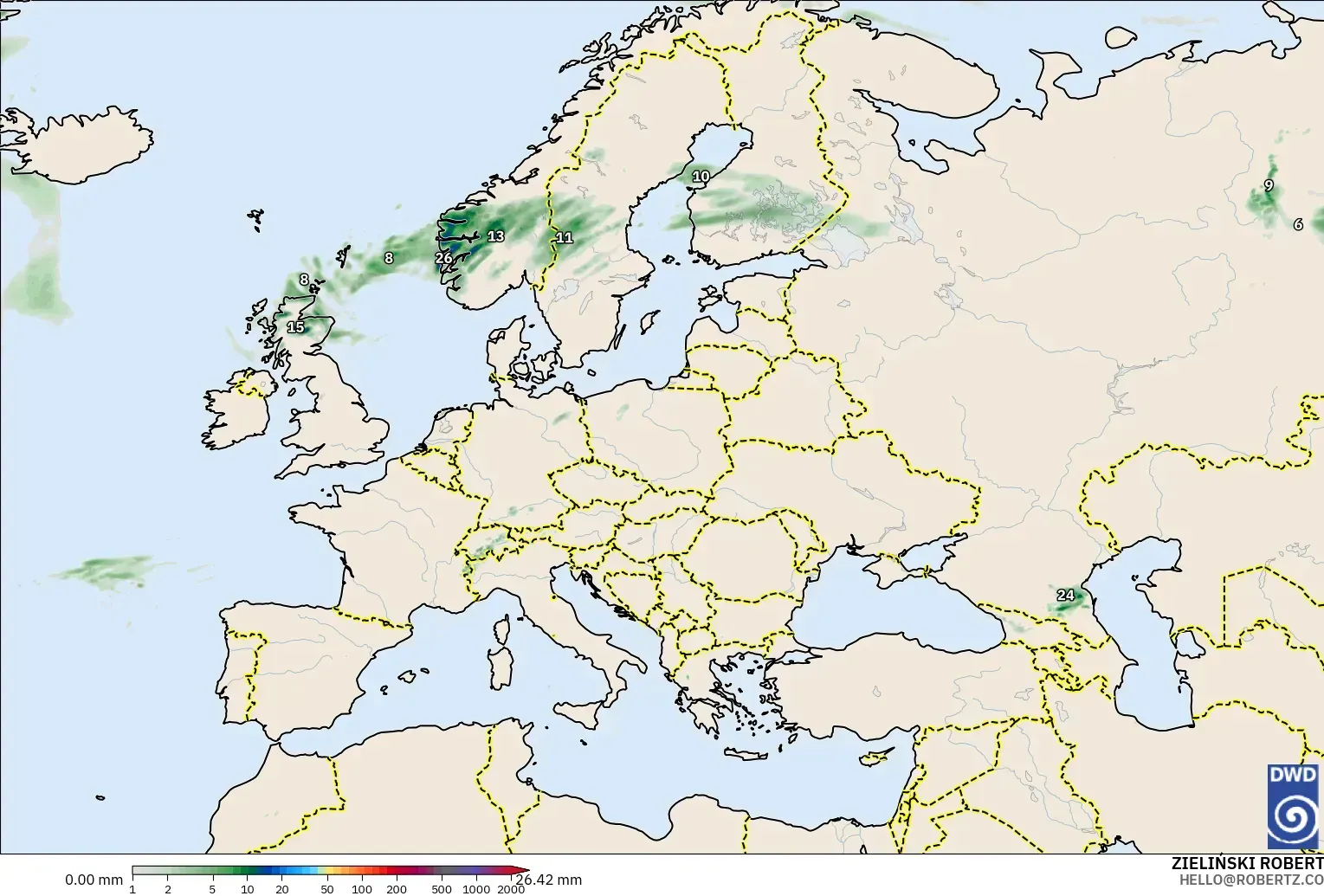 ICON model - Europe, Precipitation Accumulation