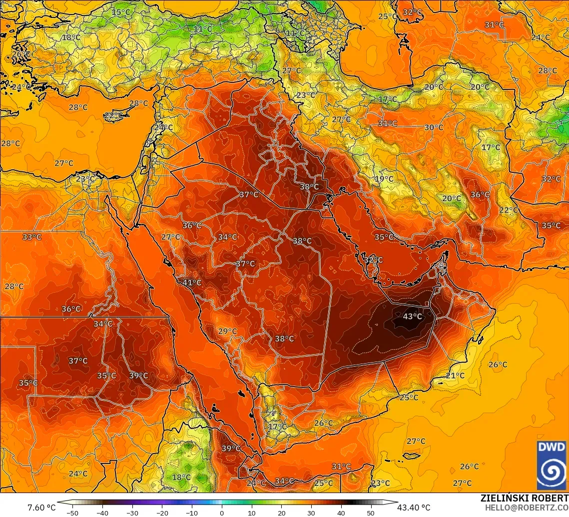 ICON model - Middle East, Temperature at 2m