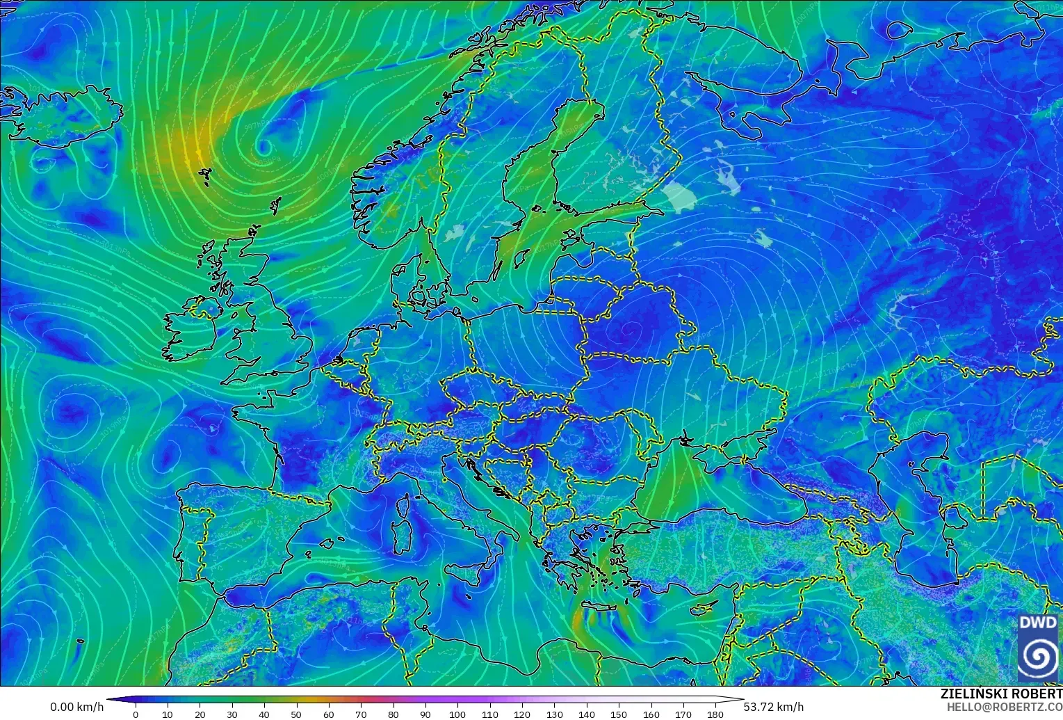 ICON model - Europe, Wind at 10m