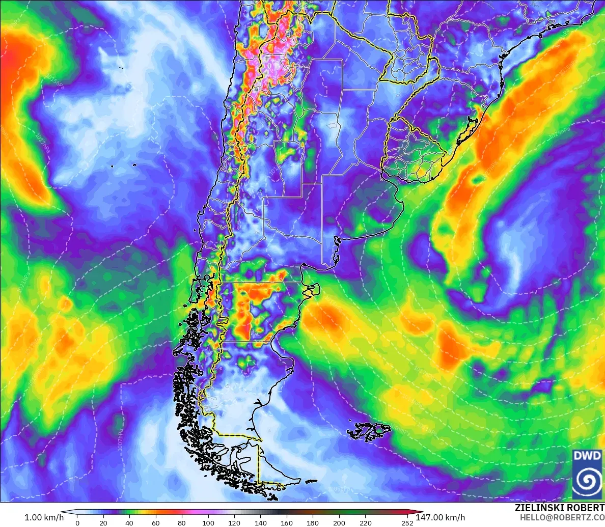 ICON model - Argentina, Wind Gusts Peak