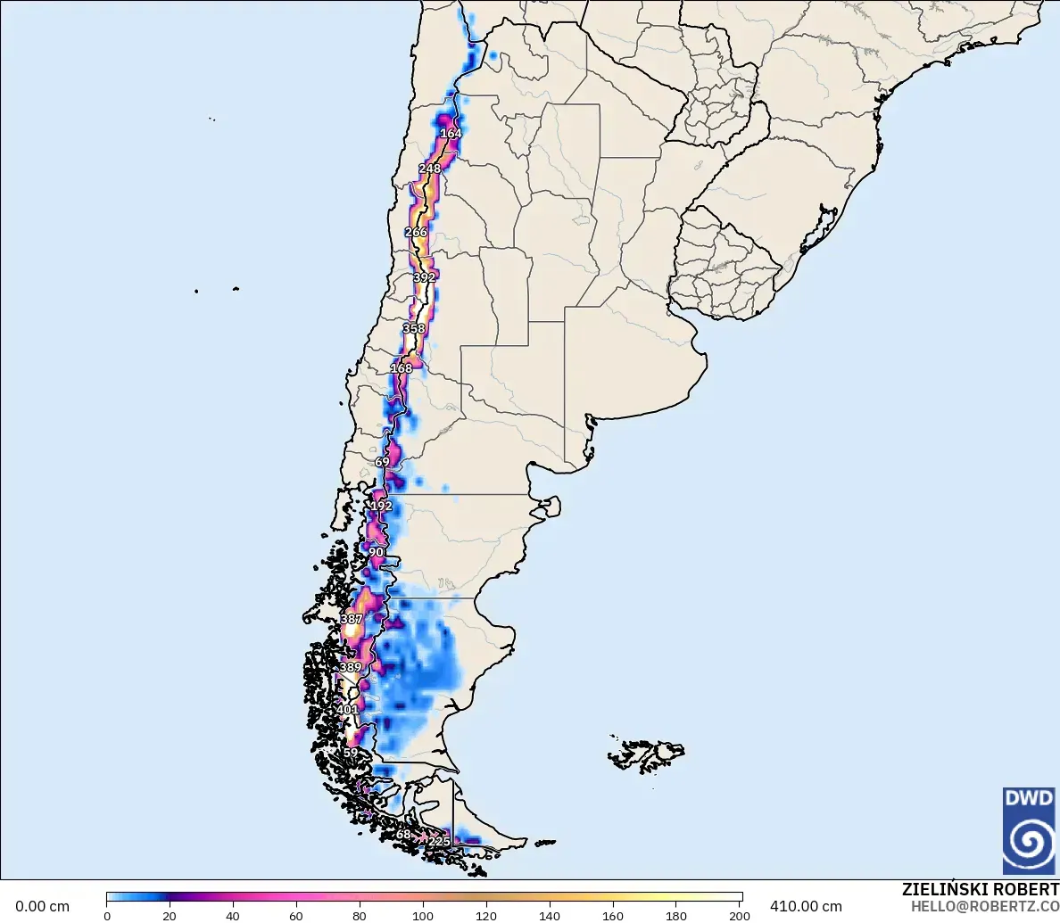 ICON model - Argentina, Snow Depth