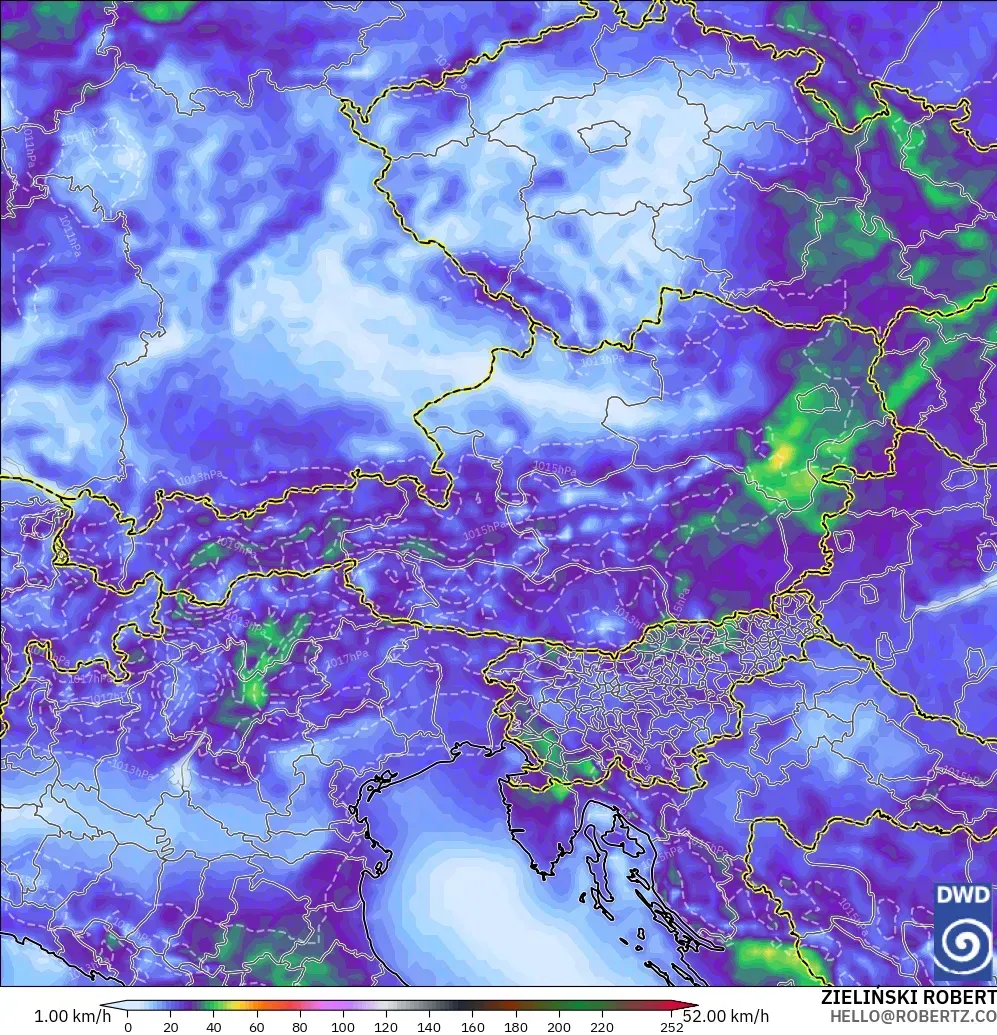 ICON model - Austria, Wind Gusts Peak