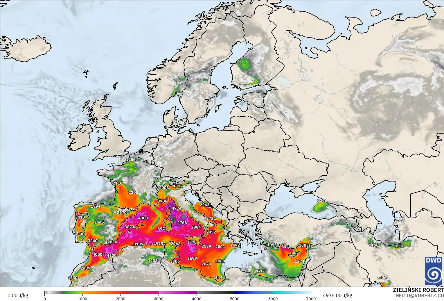 ICON model - Europe, CAPE