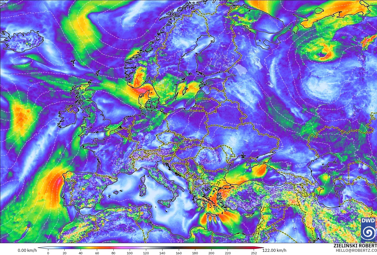 ICON model - Europe, Wind Gusts