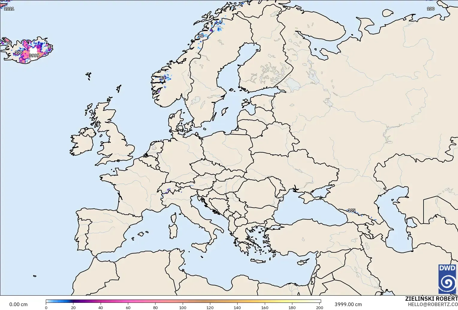 ICON model - Europe, Snow Depth