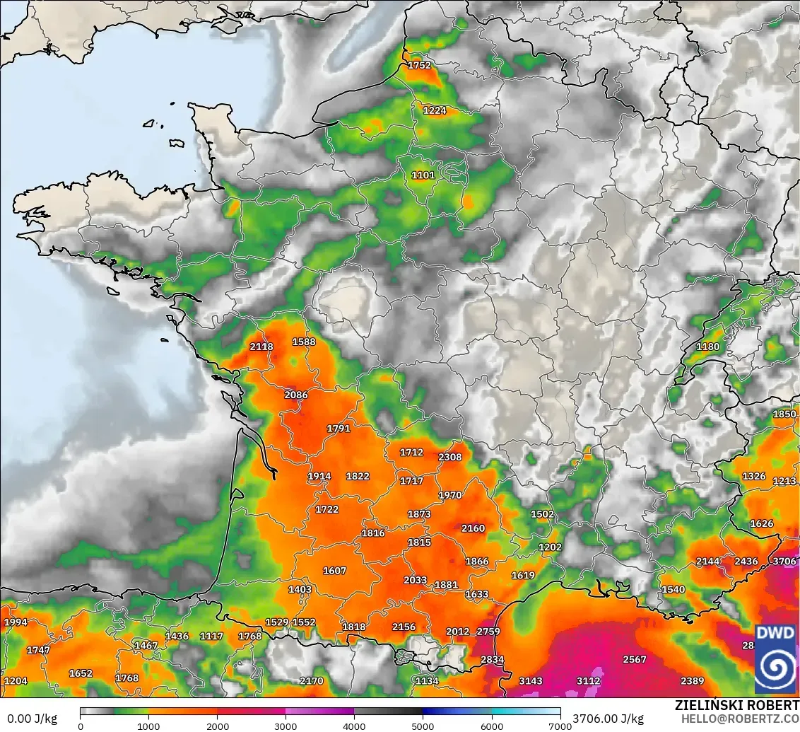 ICON model - France, CAPE