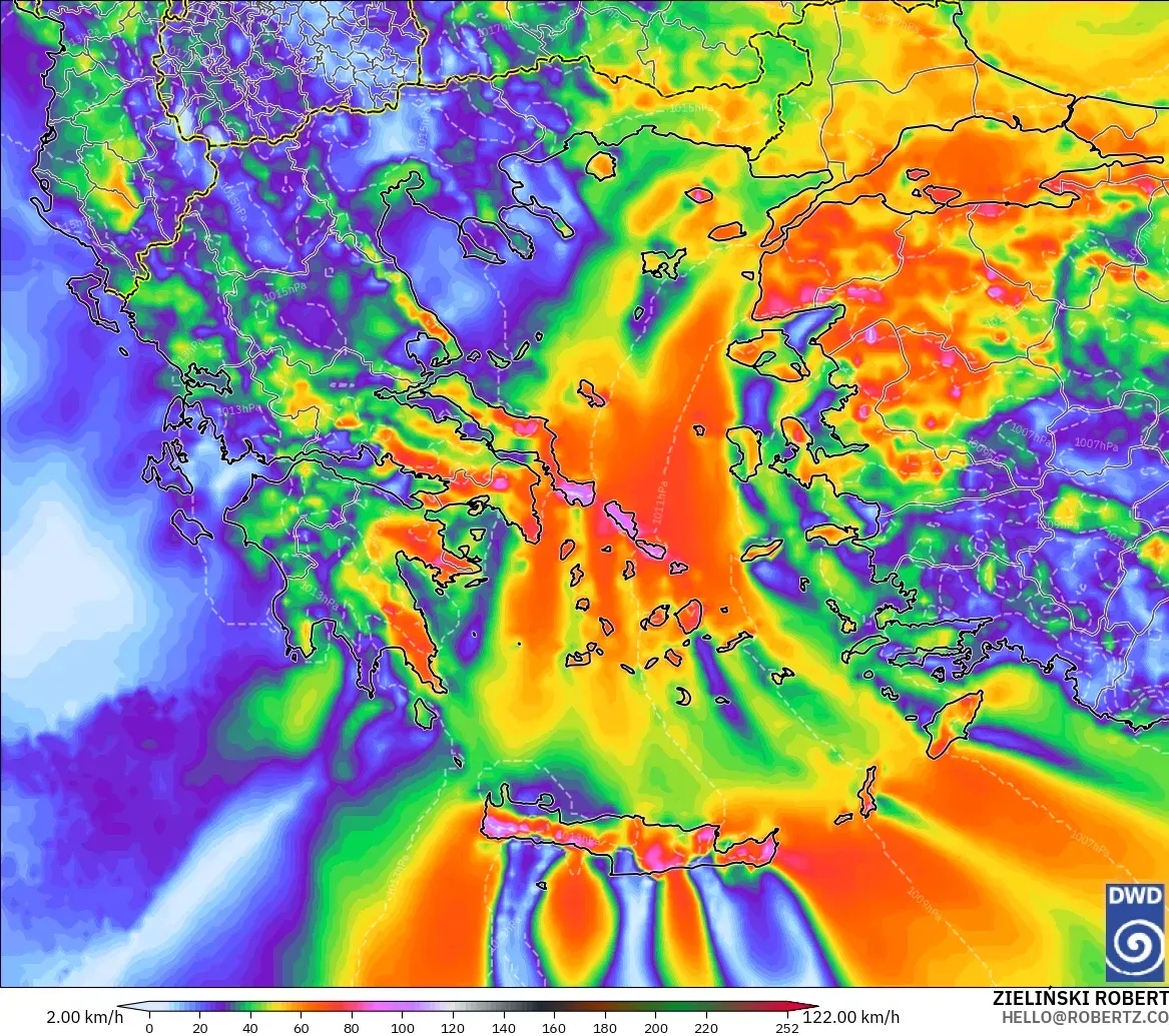 ICON model - Greece, Wind Gusts Peak
