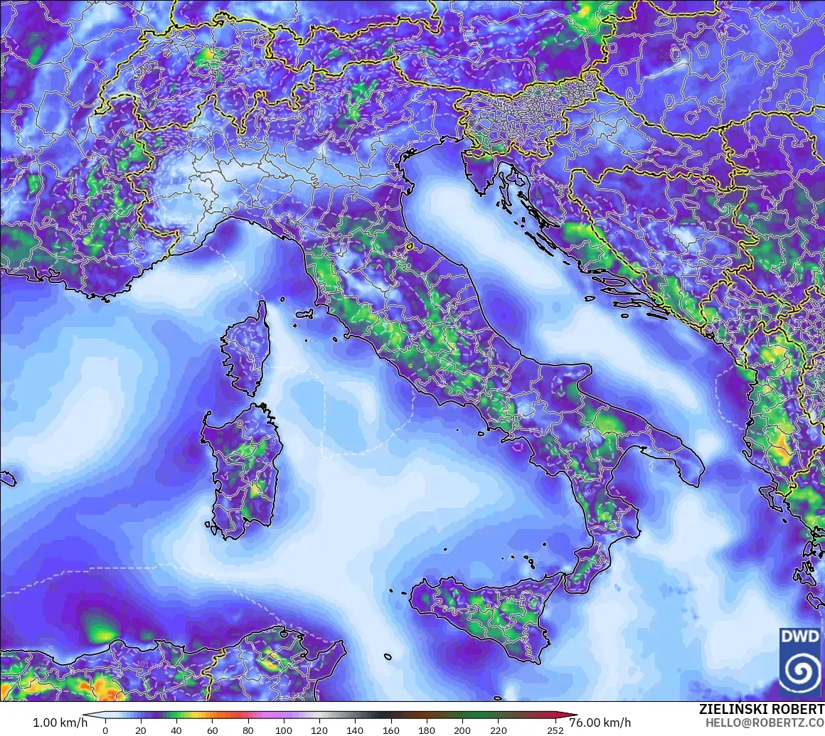 ICON model - Italy, Wind Gusts Peak