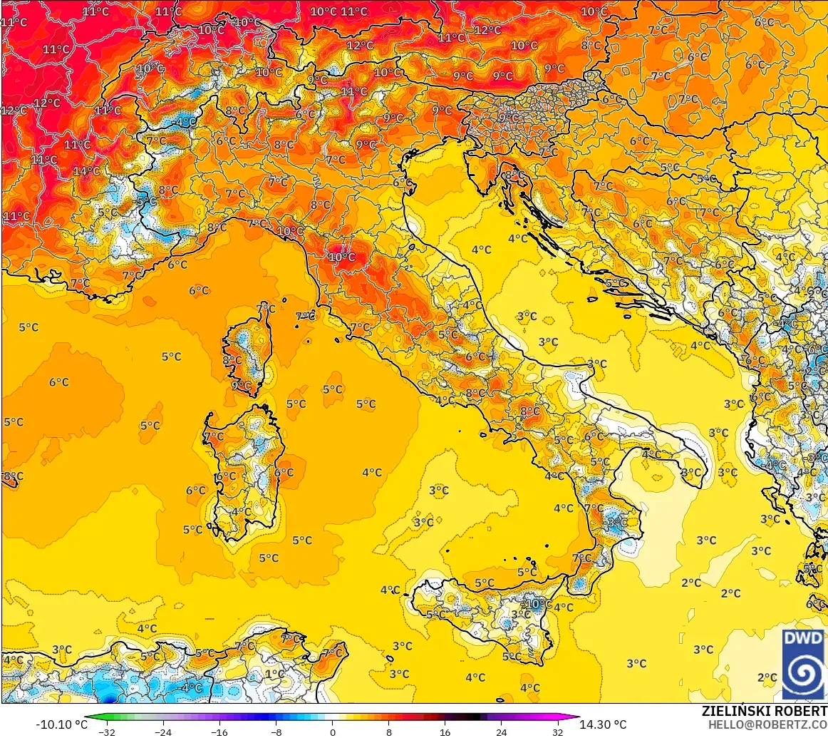 ICON model - Italy, Temperature at 2m Anomaly