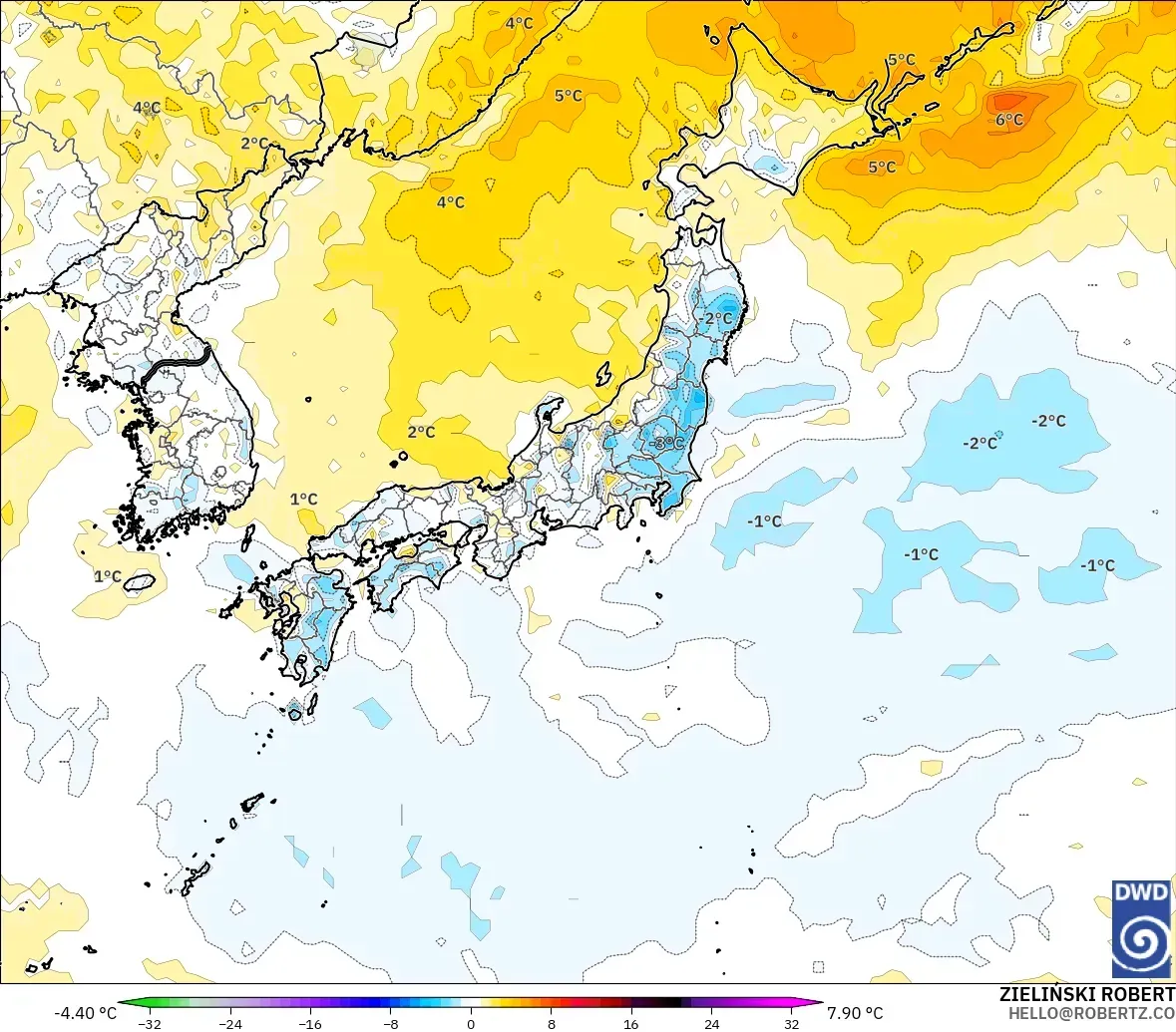 ICON model - Japan, Temperature at 2m Anomaly