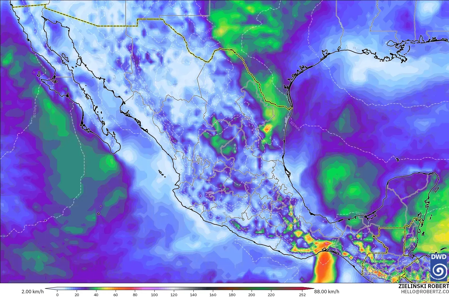ICON model - Mexico, Wind Gusts Peak