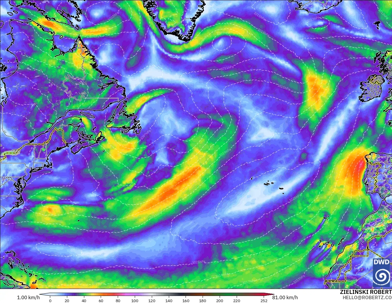 ICON model - North Atlantic, Wind Gusts