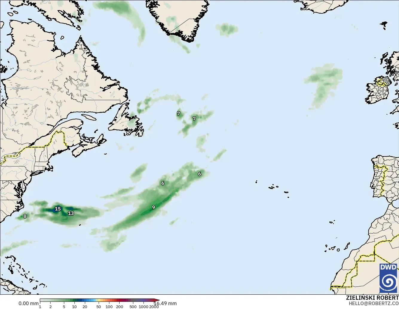 ICON model - North Atlantic, Precipitation Accumulation