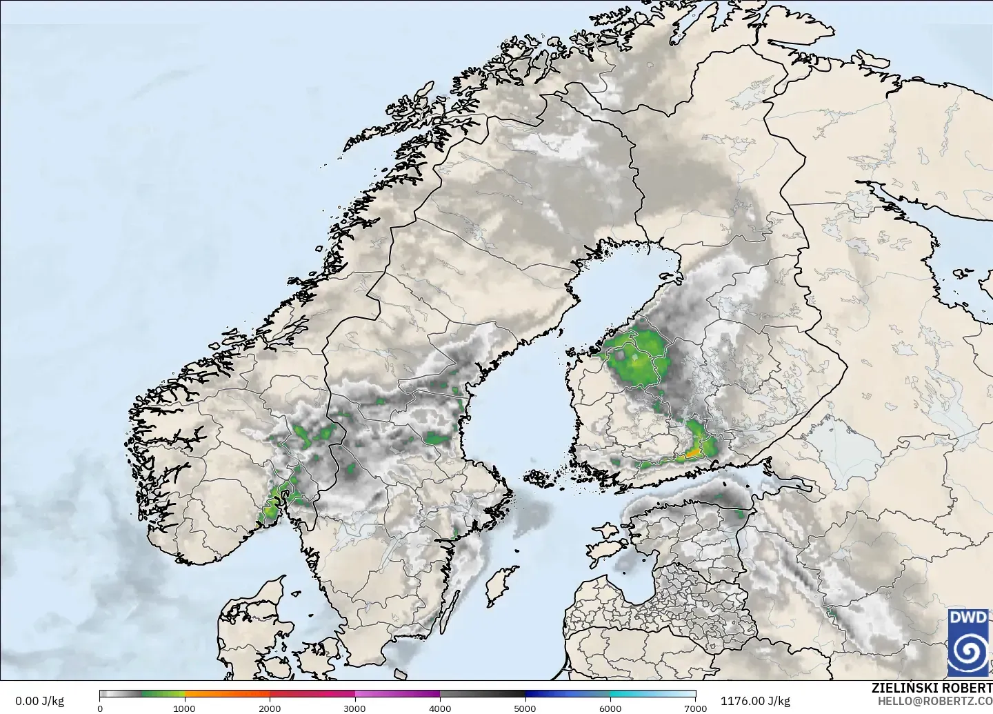 ICON model - Scandinavia, CAPE