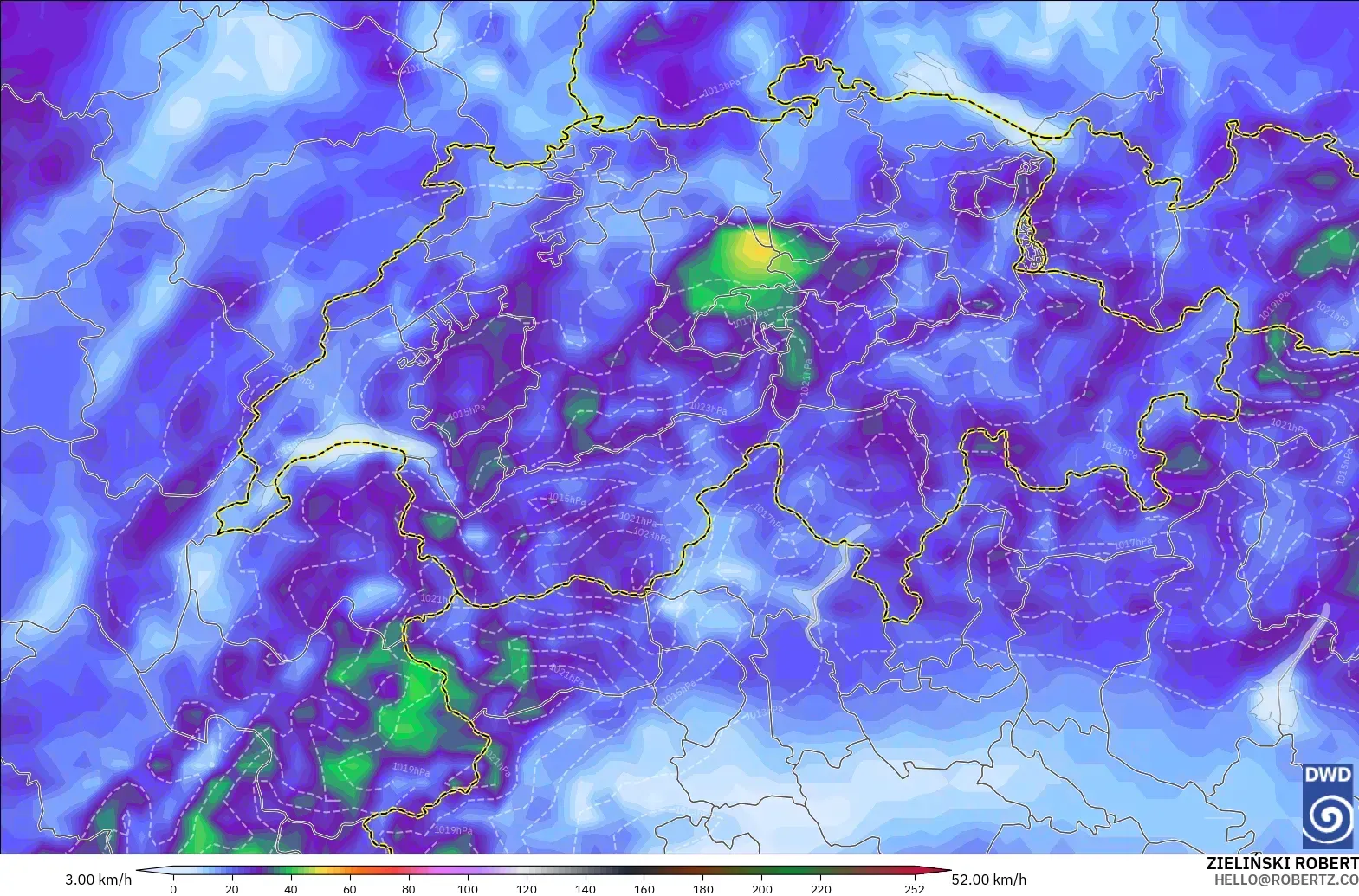 ICON model - Switzerland, Wind Gusts Peak