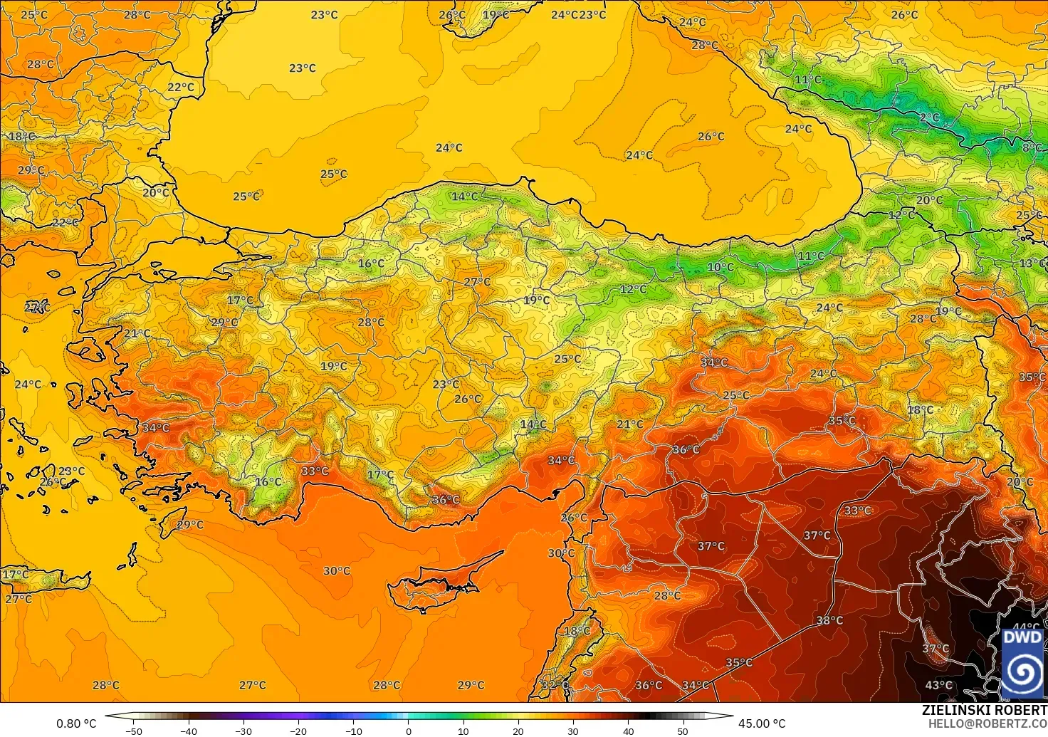 ICON model - Turkey, Temperature at 2m